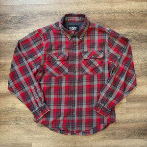 Rugged Wear Casual Button Down Mens Medium Red Plaid Rugged Flannel Shirt